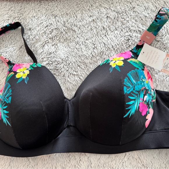Cacique Other - Cacique Black Bra with Pink, Teal & Yellow Floral Print